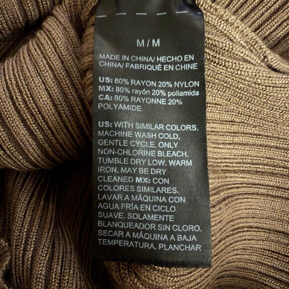 WHBM White House Black Market Brown Medium Knit Ribbed Fitted Tank Top Gold Stud - Picture 7 of 9